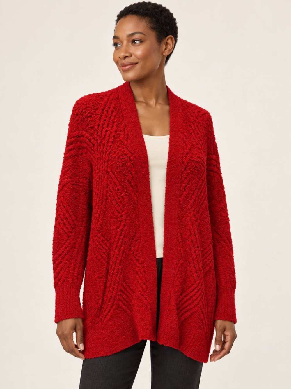 Moth Anthropologie Red Cable Knit Merino Alpaca Cardigan SP Petite Cozy
